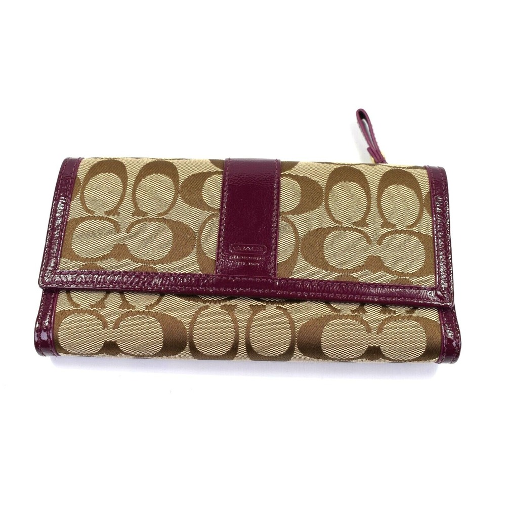 Coach Signature Collection Wallet Brown Purple Woven Jacquard‎ Leather NWT